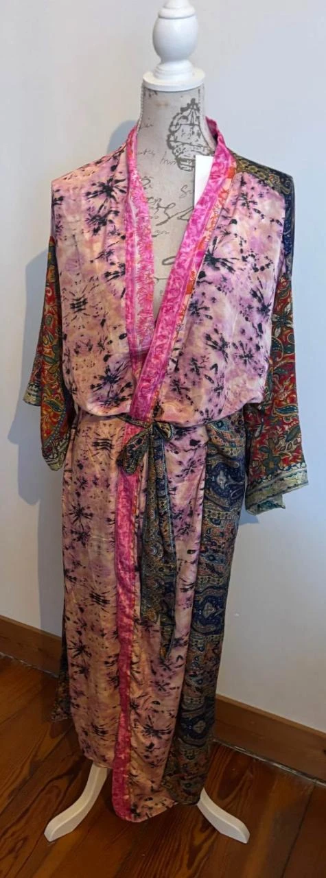 ♥ Long kimono satiné & ceinture dans les tons rosés Gold & Silver - Taille U – photo 6